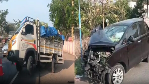 அச்சரப்பாக்கம்: கார் டயர் வெடித்து டாடா ஏஸ் வாகனத்தில் மோதி விபத்து