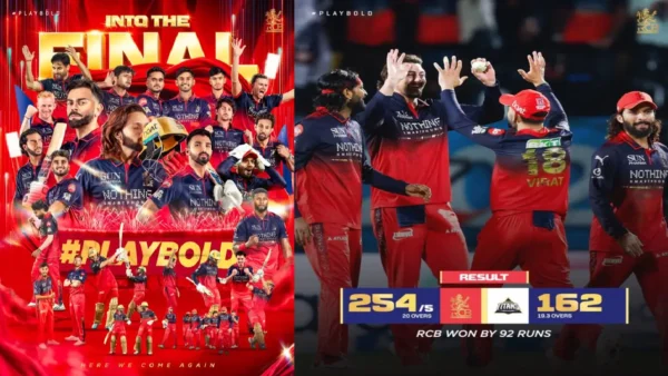 குஜராத் டைட்டன்ஸை வீழ்த்தி 92 ரன்கள் வித்தியாசத்தில் ஆர்சிபி அபார வெற்றி!