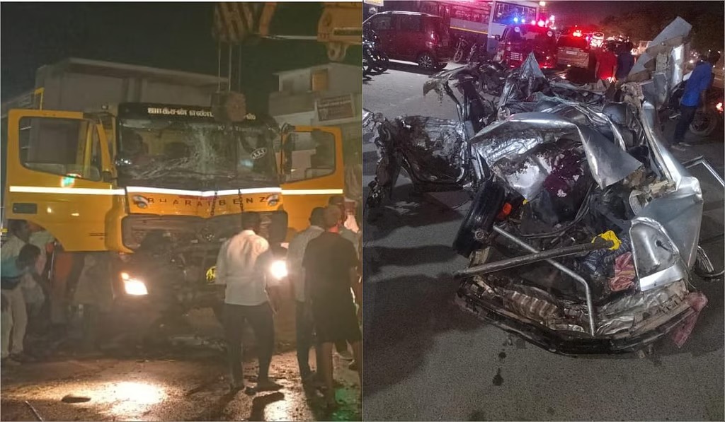 சிங்கப்பெருமாள் கோவில் அருகே நள்ளிரவில் விபத்து: கட்டுப்பாட்டை இழந்து மின்கம்பத்தில் மோதி குப்புற கவிழ்ந்த டிப்பர் லாரி!