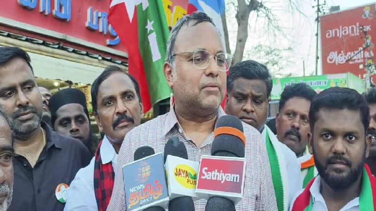 "விஜய் அரசுக்கு ஆதரவு தொடரும்; எம்.எல்.ஏ.க்கள் ராஜினாமா மக்களுக்குச் செய்யும் துரோகம்!": கார்த்தி ப. சிதம்பரம் அதிரடி!