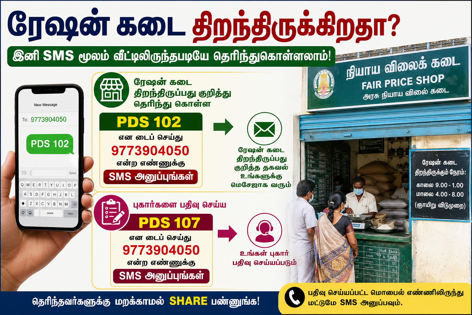 ரேஷன் கடை திறந்திருப்பதை  SMS மூலம் அறியலாம்!