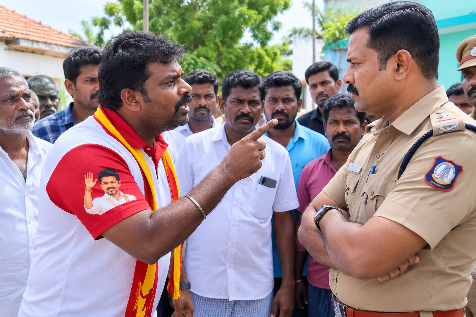 படாளம் போலீசாரிடம் தவெக நிர்வாகி வாக்குவாதம்