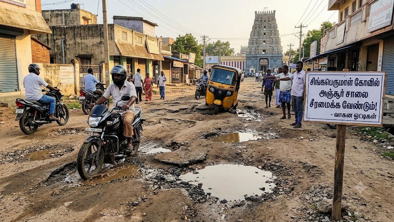 அஞ்சூர் சாலை படுமோசம்: 300 மீட்டர் சாலையை சீரமைக்க கோரிக்கை