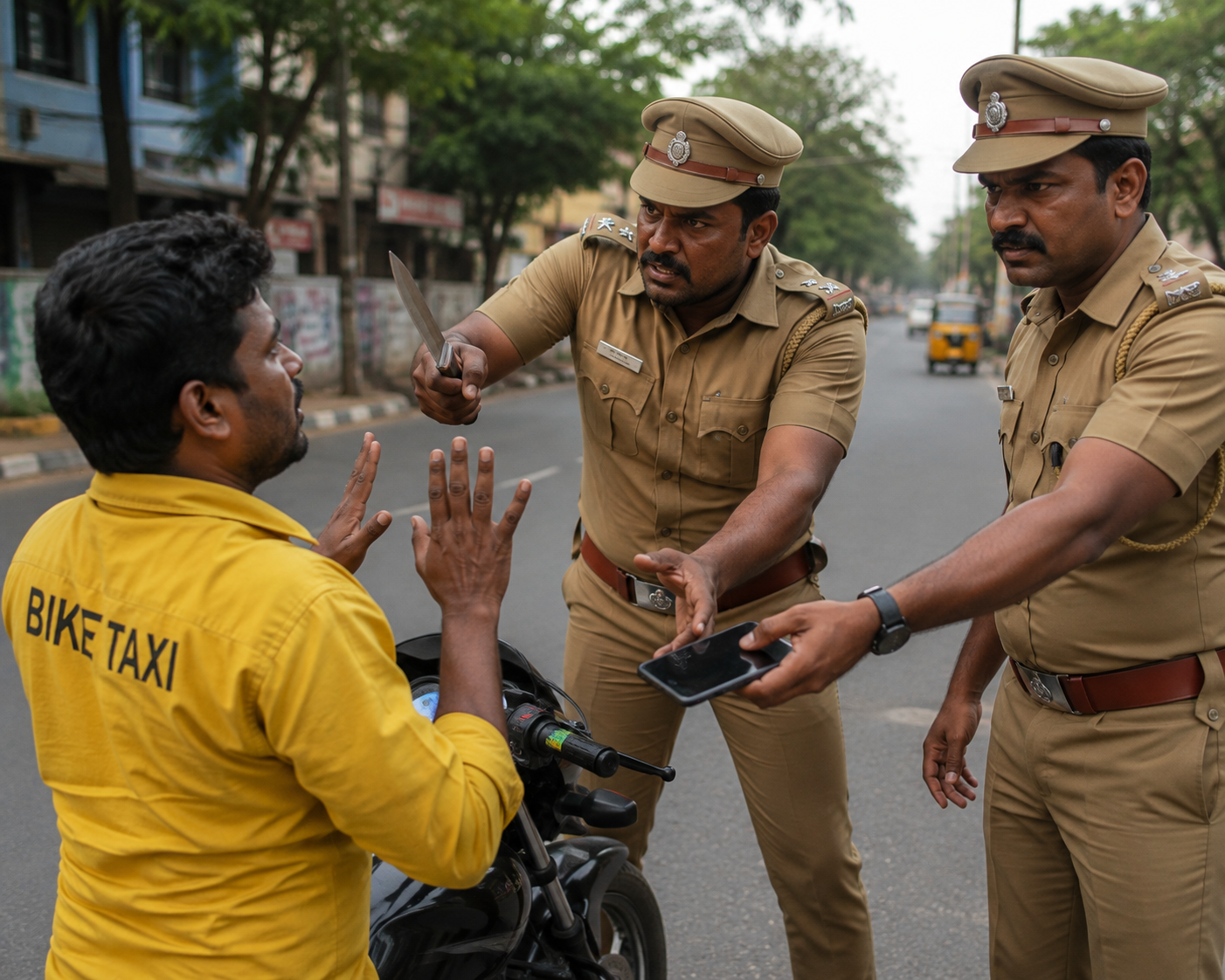 போலீஸ் போல் நடித்து கத்தி முனையில் செல்போன்கள் பறிப்பு