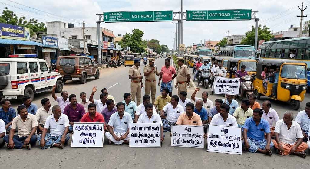 கூடுவாஞ்சேரியில் ஆக்கிரமிப்பு அகற்ற எதிர்ப்பு: வியாபாரிகள் மறியல்