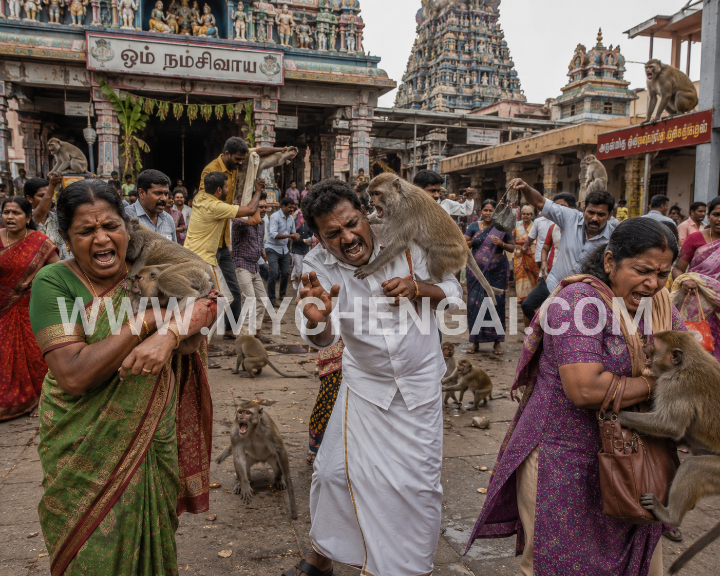 கோயிலில் குரங்கு அட்டகாசம்: 10 பேரை கடித்துக் குதறியது!