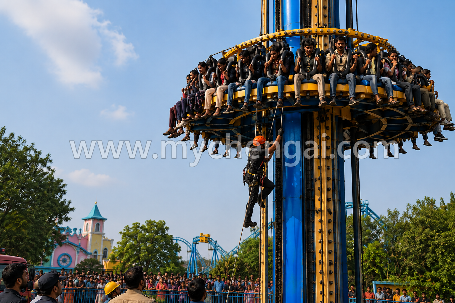 150 அடி உயரத்தில் நின்ற ராட்டினம்: அந்தரத்தில் தொங்கிய 24 பேர்