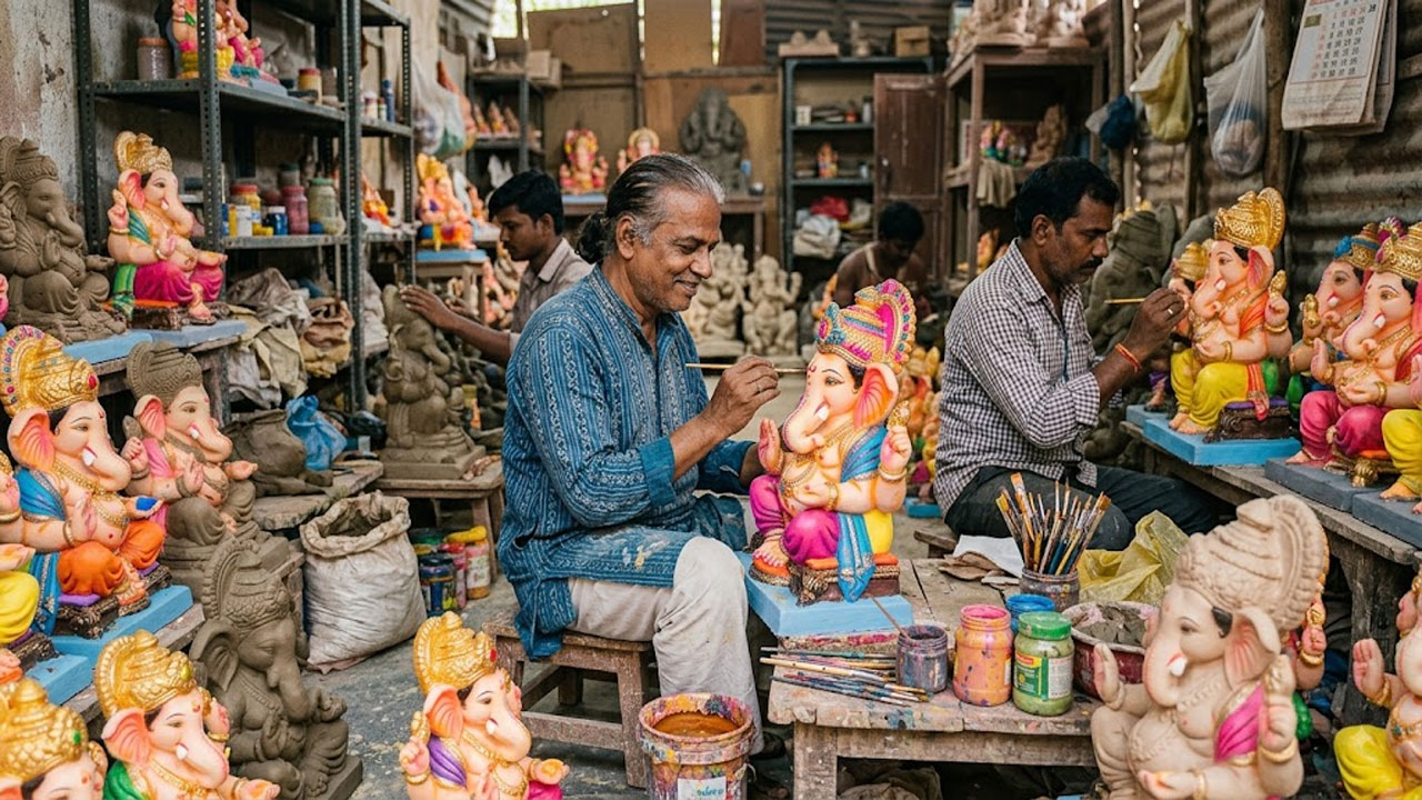 மறைமலைநகரில் விநாயகர் சிலைகள் தயாரிப்பு